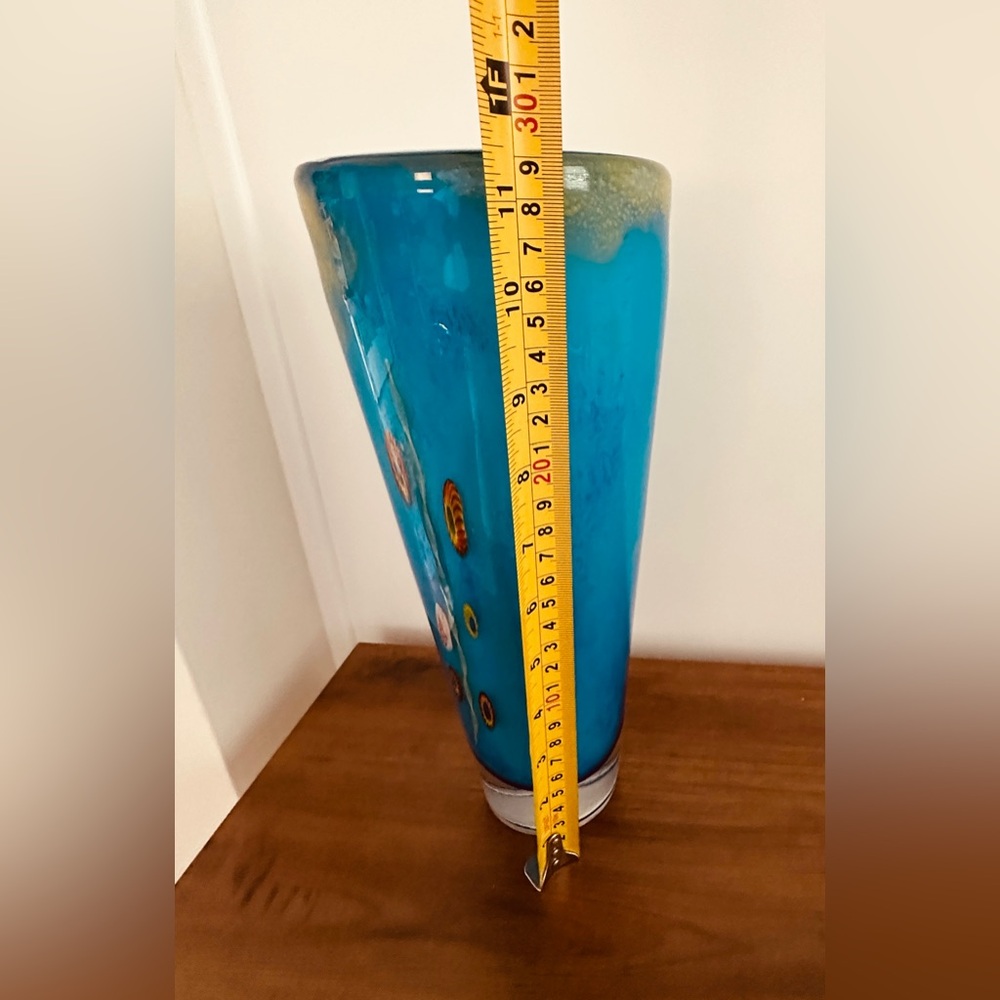 🌼 Like New Vintage 90's MilleFiori Vibrant Blue Art Glass Vase 🏺 🌺 - Picture 3 of 7